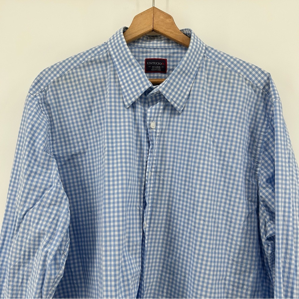 UNTUCKit Shirt XXL 2XL Mens Blue‎ Gingham Check Button Up Long Sleeve